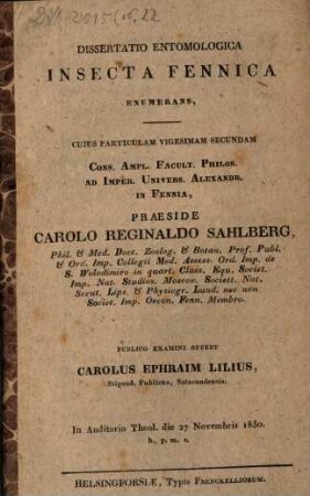 Dissertatio entomologica Insecta Fennica enumerans