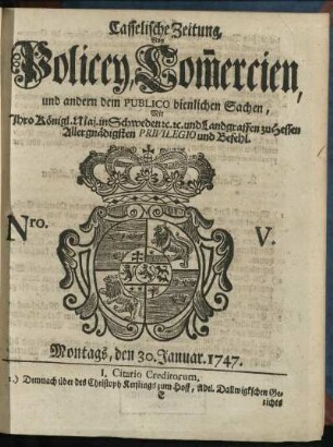 Nro. V, Montags, den 30. Januar 1747