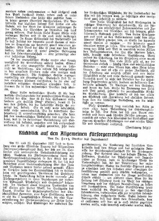 Rückblick auf den Allgemeinen Fürsorgeerziehungstag