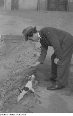 Mann spielt mit Hund