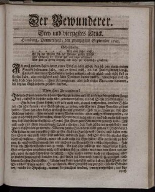Drey und vierzigstes Stück. Hamburg, Donnerstags, den zwanzigsten September 1742.