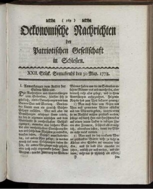 XXII. Stück. Sonnabends den 30 May. 1778.