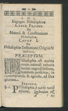 Liber Primus. De Natura & Constitutione Philosophiae.