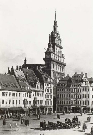 Der Altmarkt zu Dresden von der Schloßstraße aus : Dresden, Altmarkt, sechsspännige Kutsche, Bellotto-Gemälde