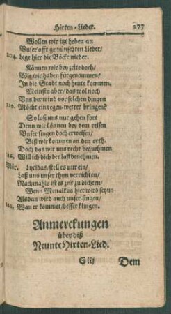 Anmerckungen über diß Neunte Hirten-Lied.
