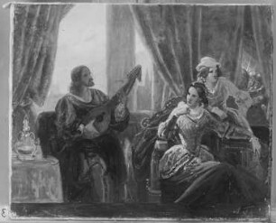 Maria Stuart und der Sänger Riccio, im Hintergrund die Mörder