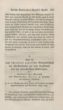 579-616 Ueber die bloß scheinbare genetische Verwandtschaft des Christenthums mit dem Parsismus oder der Zoroastrischen Lichtreligion : ein apologetischer Versuch