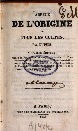 Abrégé de l'origine de tous les cultes