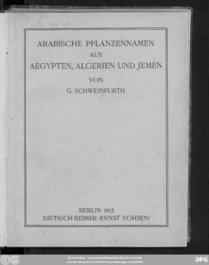 Arabische Pflanzennamen aus Aegypten, Algerien und Jemen