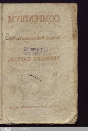 Ioh. Levsdeni Compendivm V. Testamenti Hebræo-Chaldaicum : continens Ex 23202. Versiculis totius Vet. Test. tantum 2289. non tamen integros, in quibus Omnes Hebraicae & Chaldaicae voces inveniuntur, vna cum Versione Latina, simplici dictionum Forma earumque Radicibus