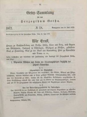 18. Volksschulgesetz für das Herzogthum Gotha. Vom 26. Juni 1872