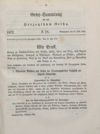 18. Volksschulgesetz für das Herzogthum Gotha. Vom 26. Juni 1872