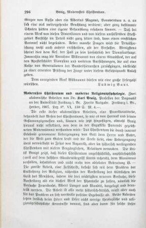 296-297 [Rezension] Braig, Karl, Modernstes Christentum und moderne Religionspsychologie