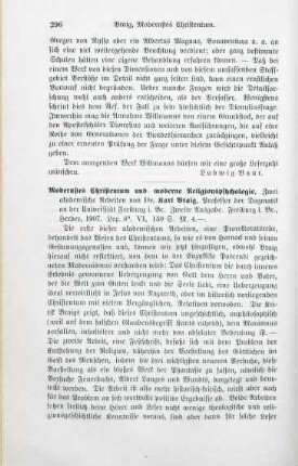 296-297 [Rezension] Braig, Karl, Modernstes Christentum und moderne Religionspsychologie