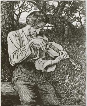 Der Dorfgeiger : Thoma, Hans: Der Dorfgeiger. Lithografie