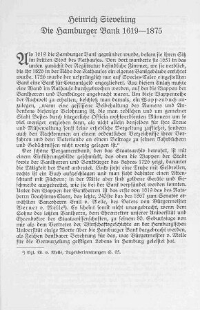 Heinrich Sieveking. Die Hamburger Bank 1619-1875