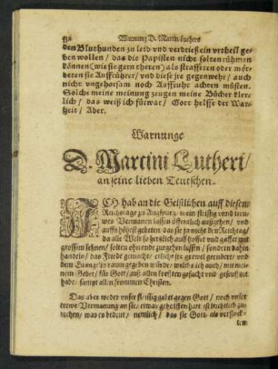 Warnunge D. Martini Lutheri/ an seine lieben Teutschen.