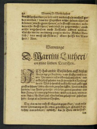 Warnunge D. Martini Lutheri/ an seine lieben Teutschen.