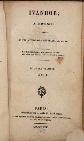 Ivanhoe : a romance ; in three volumes, 1