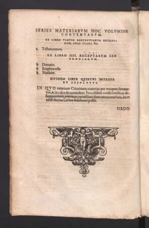 Series materiarum hoc volumine contentarum.
