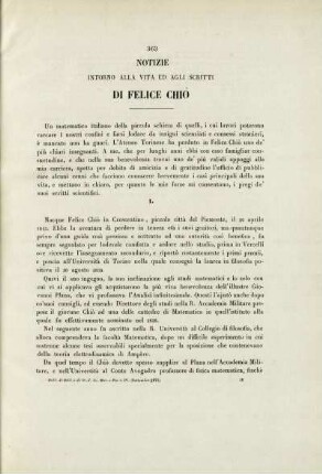 Notizie intorno alla vita ed agli scritti di Felice Chio