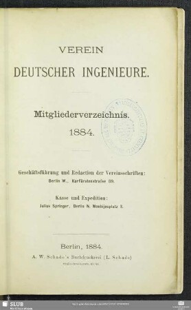 1884: Mitgliederverzeichnis