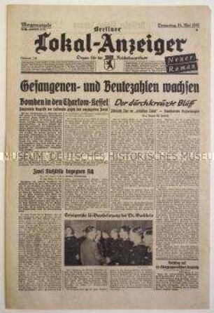 Tageszeitung "Berliner Lokal-Anzeiger" u.a. über die Lage an der Ostfront und zum Attentat auf Heydrich