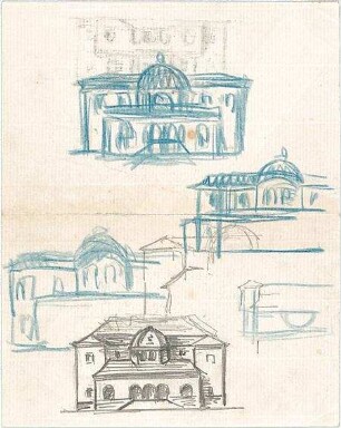 Hildebrand, Adolf von; Italien ; Landhäuser - Landhaus mit Satteldach u. Kuppel (Ansichten, Teilansichten)