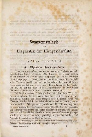 Symptomatologie und Diagnostik der Hirngeschwülste : Mit einer lithographirten Tafel und einem Holzschnitte