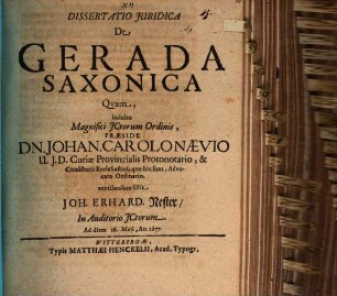 Dissertatio Juridica De Gerada Saxonica
