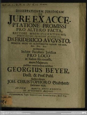 Dissertationem Iuridicam De Iure Ex Acceptatione Promissi Pro Altero Facta