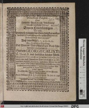Unverdiente Seligkeit/ Oder Himlische Gnadenreiche Belohnung/ Welche der Sohn Gottes Denen Friedfertigen Wie auch Denen/ so da umb der Gerechtigkeit willen verfolget und umb seinet willen geschmähet werden/ Verheisset/ und ihnen zueignet