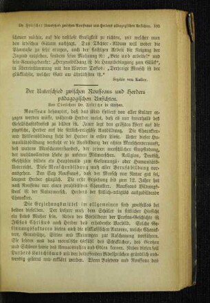 ¬Der¬ Unterschied zwischen Rousseaus und Herders pädagogischen Ansichten