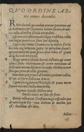 Quo Ordine Artes omnes docendae.