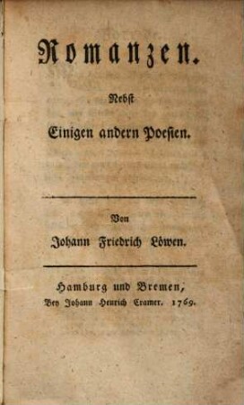 Romanzen : nebst einigen andern Poesien