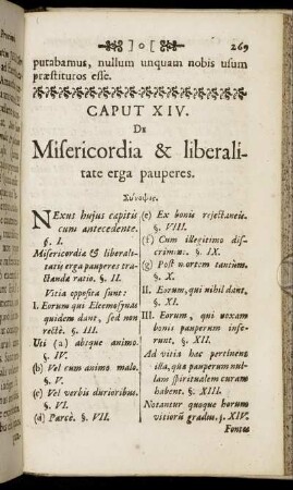 Caput XIV. De Misericordia & Liberalitate erga pauperes