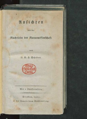Ansichten von der Nachtseite der Naturwissenschaft : Mit 2 Kupfertafeln