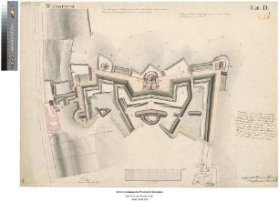 Fort Weisenau [der Festung Mainz], Bl. D: Übersichtsplan der entworfenen Befestigung [von 1826 mit Berichtigung von 1856]