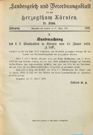 Landes-Gesetz- und Verordnungsblatt für das Herzogthum Kärnten. 1879