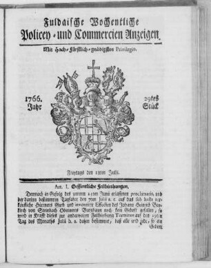 29tes Stück, Ausgabe vom 18. Julius 1766