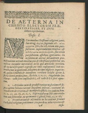De Aeterna In Christo Electorum Praedestinatione, Et Infidelium Reprobatione.