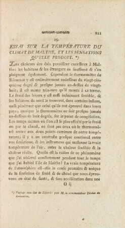 19. Essai Sur La Température Du Climat De Malthe, Et Less ASensations Qu'elle Produit