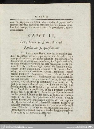 Caput II. Lex, Lecta 40. ff. de reb. cred. Paulus lib. 3. quaestionum