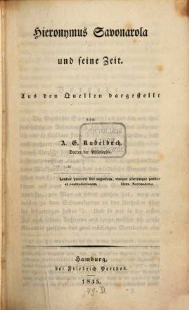Hieronymus Savonarola und seine Zeit : aus den Quellen dargestellt