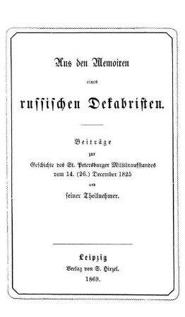 Aus den Memoiren eines russischen Dekabristen