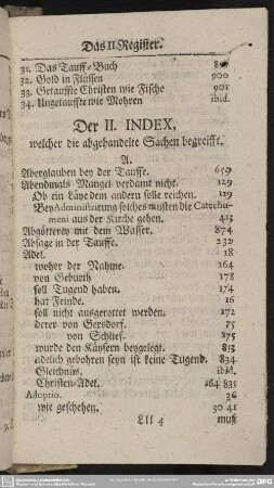 Der II. Index, welcher die abgehandelte Sachen begreifft