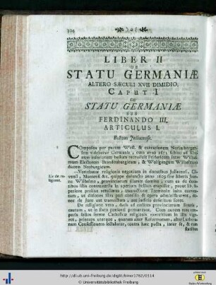 Liber Secundus. De Statu Germaniae altero saeculi XVII dimidio.