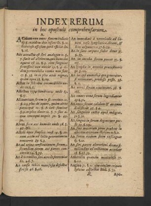 Index Rerum in hoc opusculo comprehensarum.