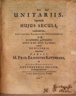 De unitariis, inprimis huius seculi