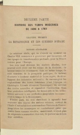 Deuxiéme partie Histoire des temps modernes de 1494 á 1789